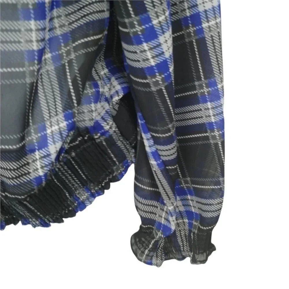 Vero Moda Plaid Sheer Blouse Ruffles Size Small - Picture 5 of 8